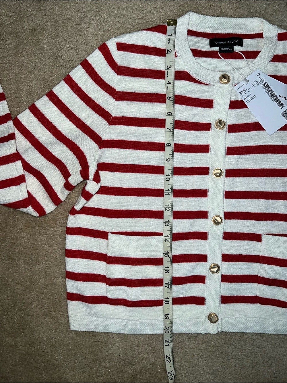 Urban Revivo Red & White Striped Button Cardigan - Picture 2 of 4